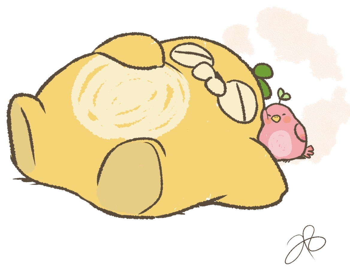 ベッドでくつろぐキャラクター