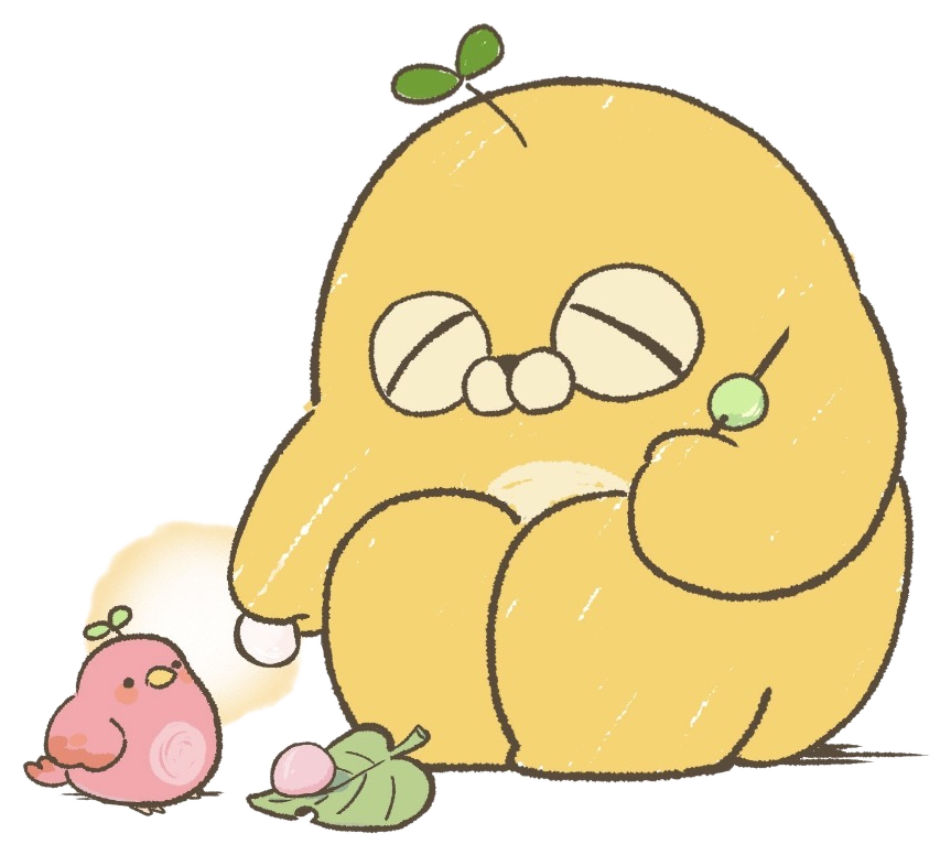 小鳥と座るキャラクター