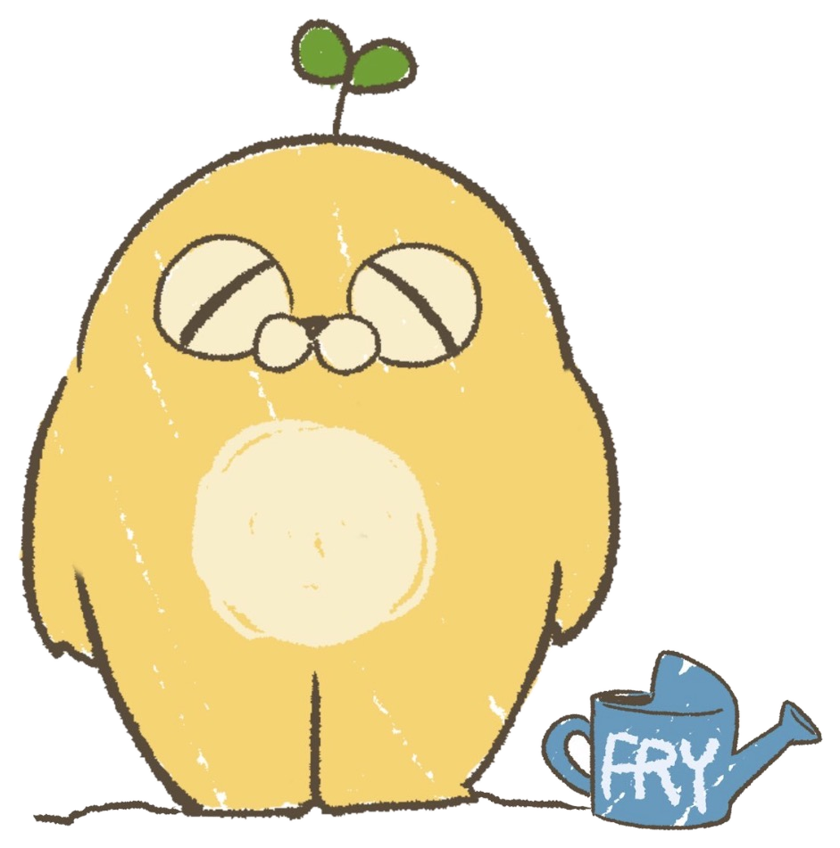 双葉を生やしたねむそうな黄色いキャラクター