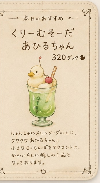 喫茶店メニュー表風スマホケース くりーむそーだ あひるちゃん